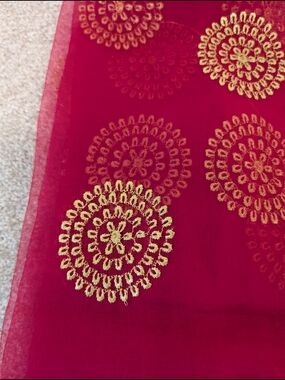 NEW Embroidered Pink Sheer Scarf Dupatta with Gold Medallions